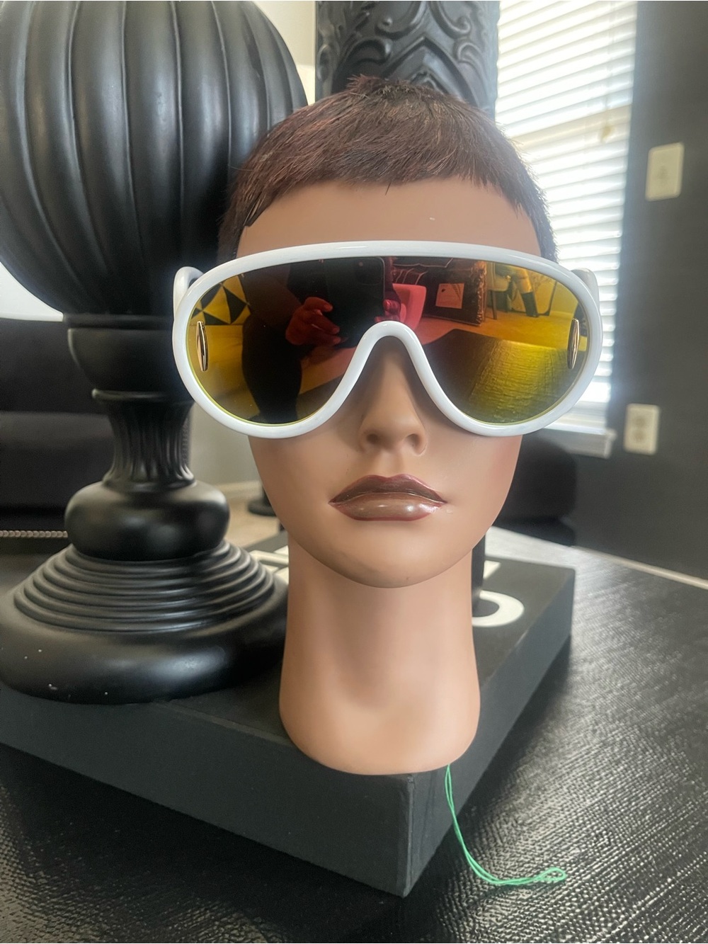 White Frame Mirrored Lens Oversized Sport Sunglasses